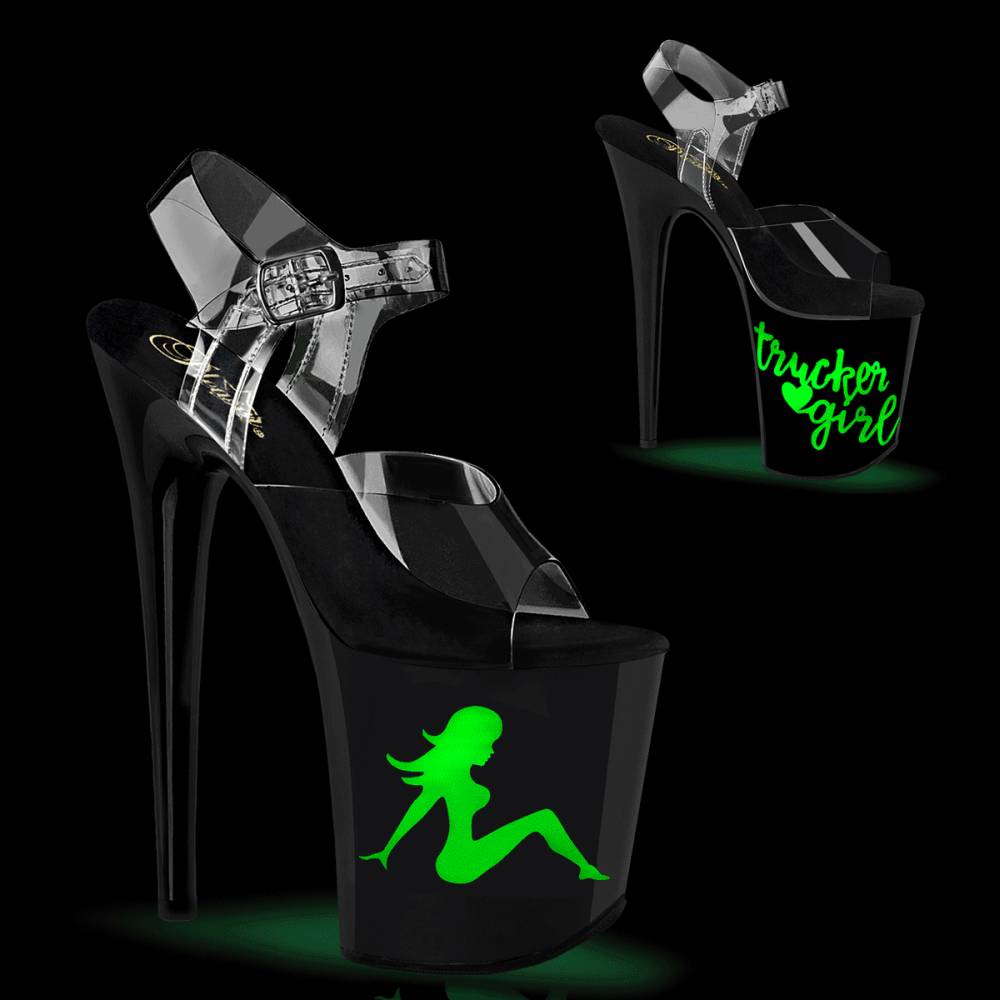Pleaser - FLAMINGO-808NLTG Sandaal met enkelband, Paaldans schoenen - Zwart/Transparant